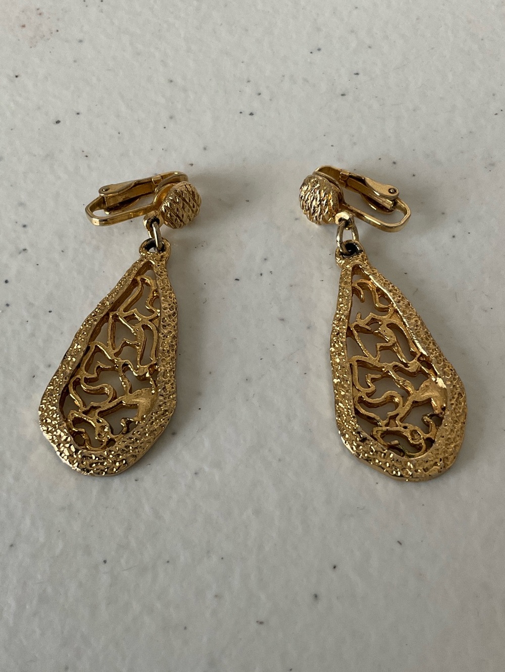 Gold Filigree Teardrop Clip-On Earrings